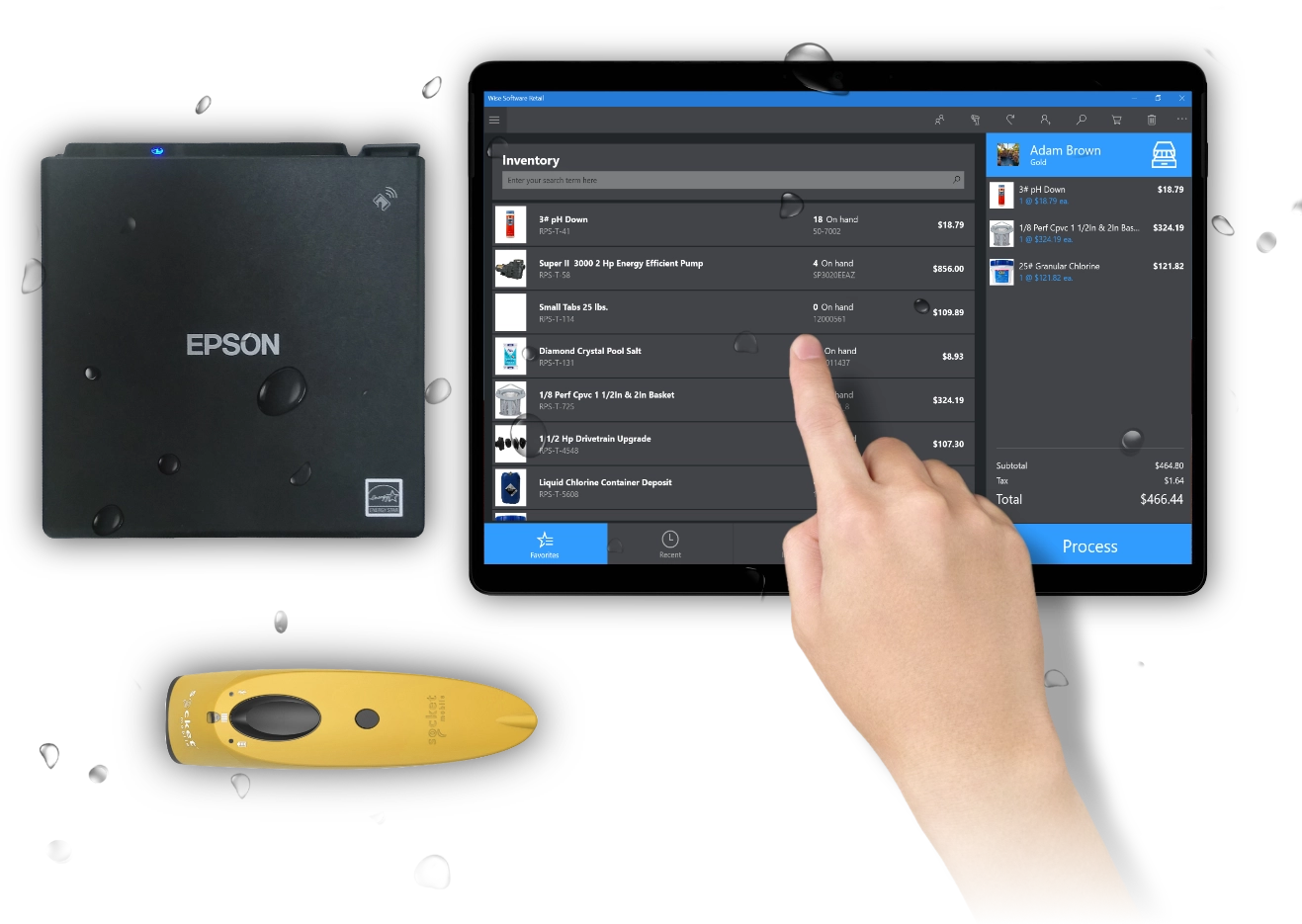 Tapping the screen on Wise Software Retail