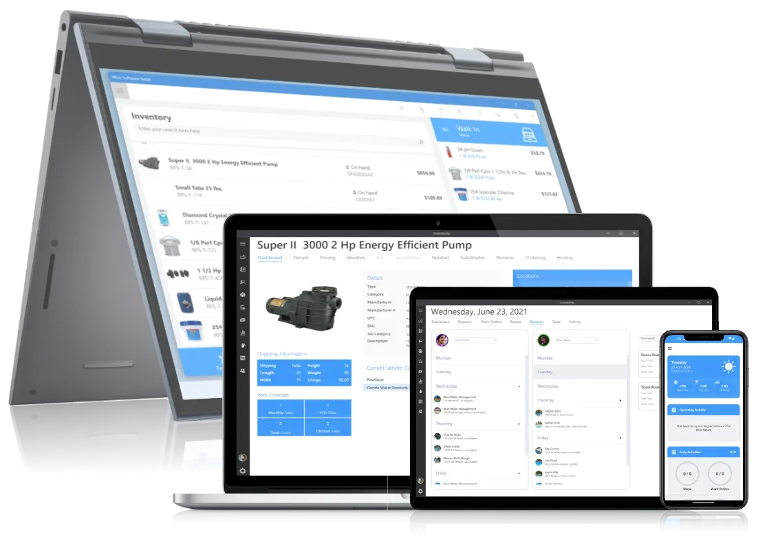 Pool Service Software running on 3 differant devices