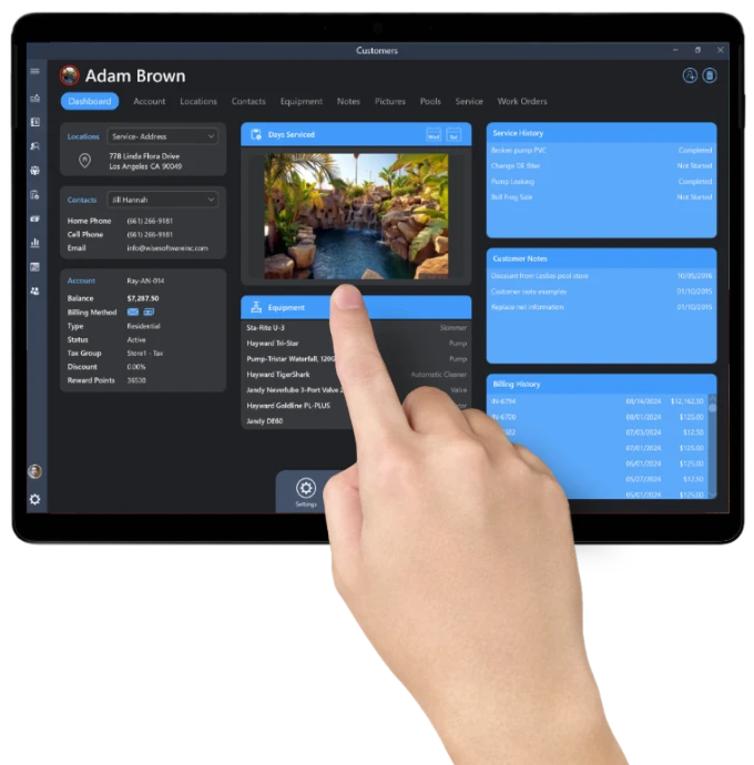 Swimming Pool Service Software customer dashboard